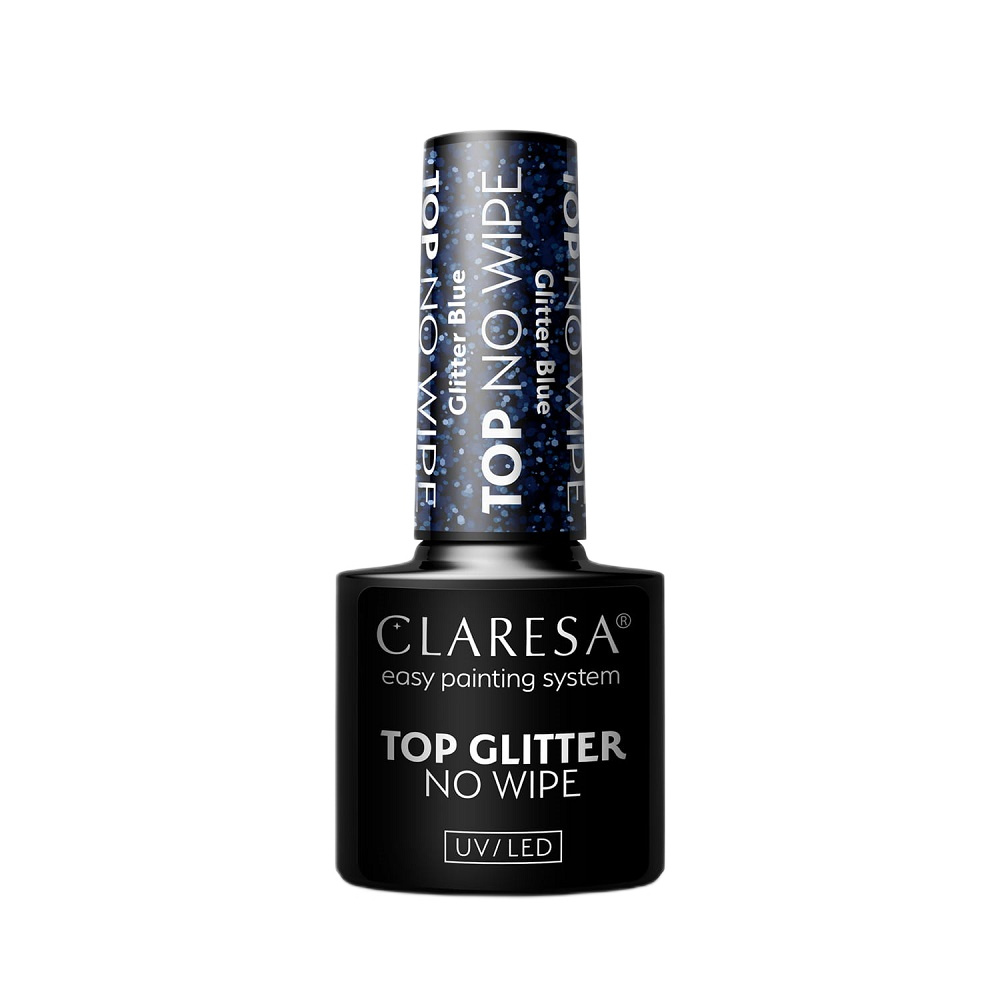 Top Glitter No Wipe Top Hybrydowy Z Brokatowym Pyłem Glitter Blue