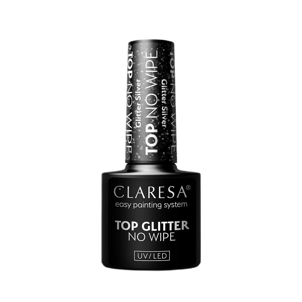 Top Glitter No Wipe Top Hybrydowy Z Brokatowym Pyłem Glitter Silver